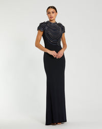Mac Duggal #42055 midnight high neck embellished column gown