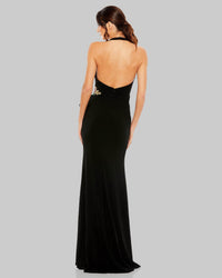 Mac Duggal #42056 Black halter floral embellished column gown