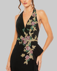 Mac Duggal #42056 Black halter floral embellished column gown