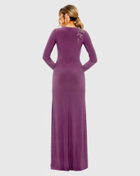 High neck long sleeve embellished gown - Purple