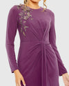 High neck long sleeve embellished gown - Purple