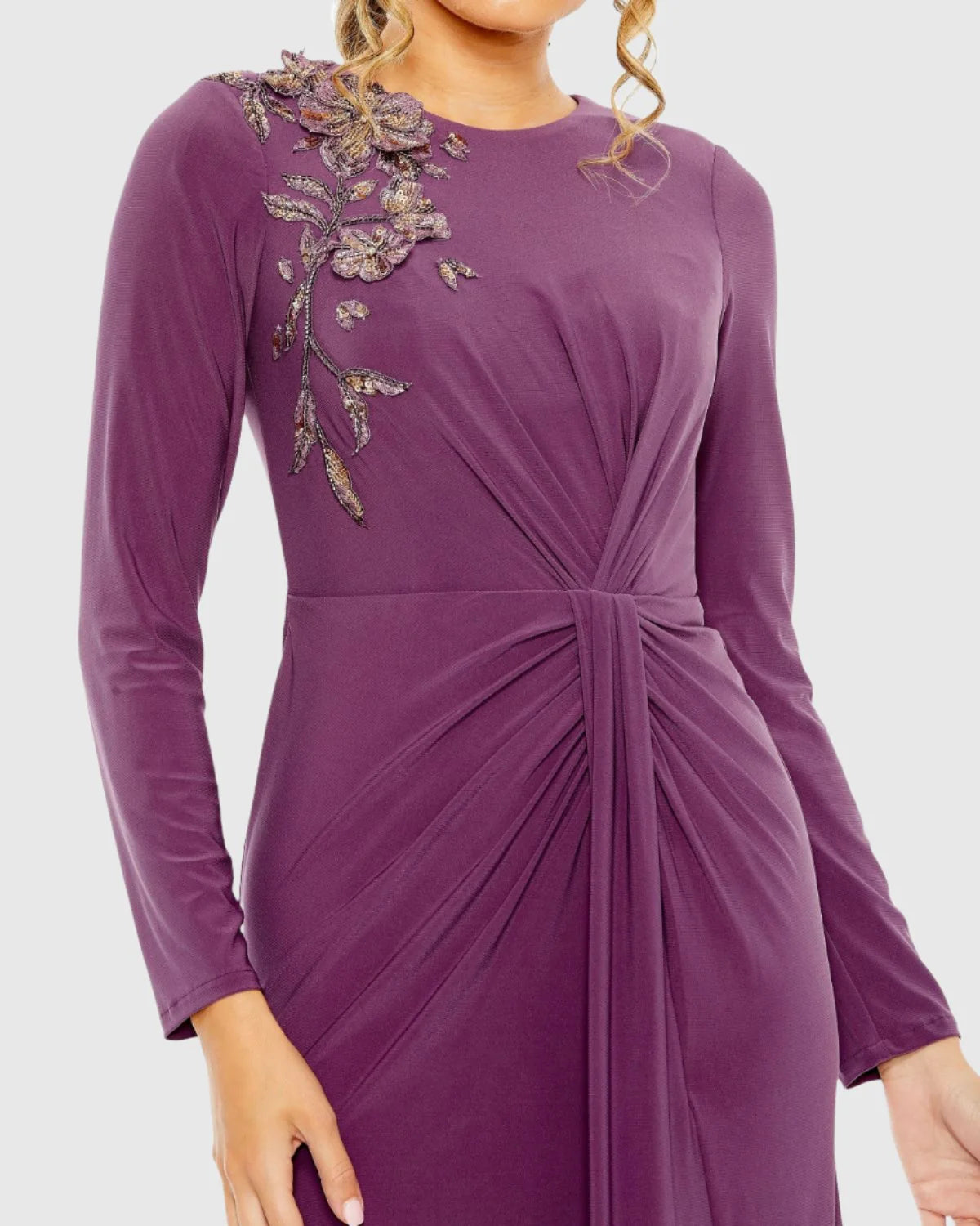 High neck long sleeve embellished gown - Purple