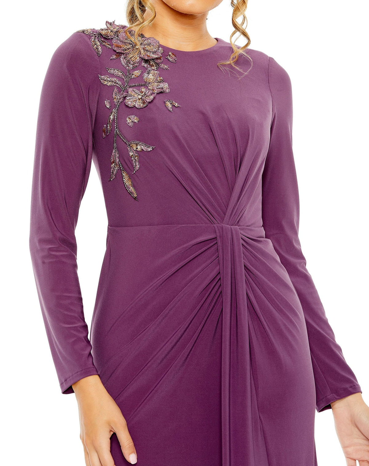 High neck long sleeve embellished gown - Purple