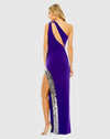 Asymmetric one shoulder cut out high slit gown - Purple