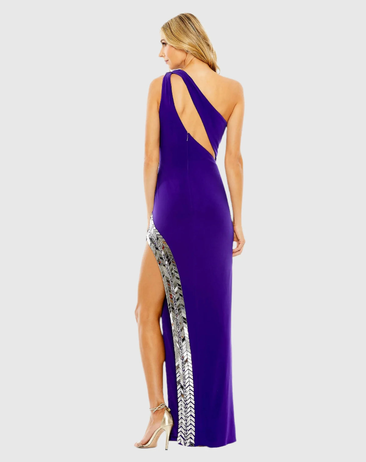 Asymmetric one shoulder cut out high slit gown - Purple