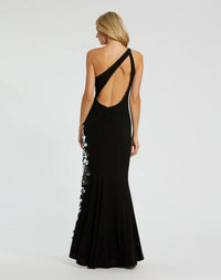 Mac Duggal #44037 black one shoulder keyhole gown with embellished slit