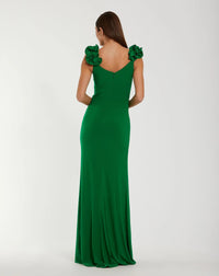 Mac Duggal 44094 Spring Green sleeveless V neck gown with ruffled straps - Back view
