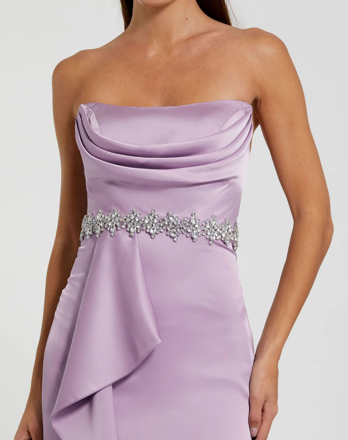 fitted lace wedding dress Mac Duggal Purple Strapless Satin Gown With Embellished Belt Detail #44133 fitted lace wedding dress Mac Duggal Purple Strapless Satin Gown With Embellished Belt Detail #44133