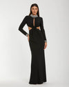 Mac Duggal Black Embellished Jersey Long Sleeve Cut Out Evening Gown #44155