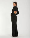 Mac Duggal Black Embellished Jersey Long Sleeve Cut Out Evening Gown #44155