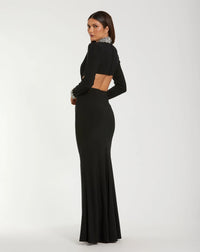 Mac Duggal Black Embellished Jersey Long Sleeve Cut Out Evening Gown #44155