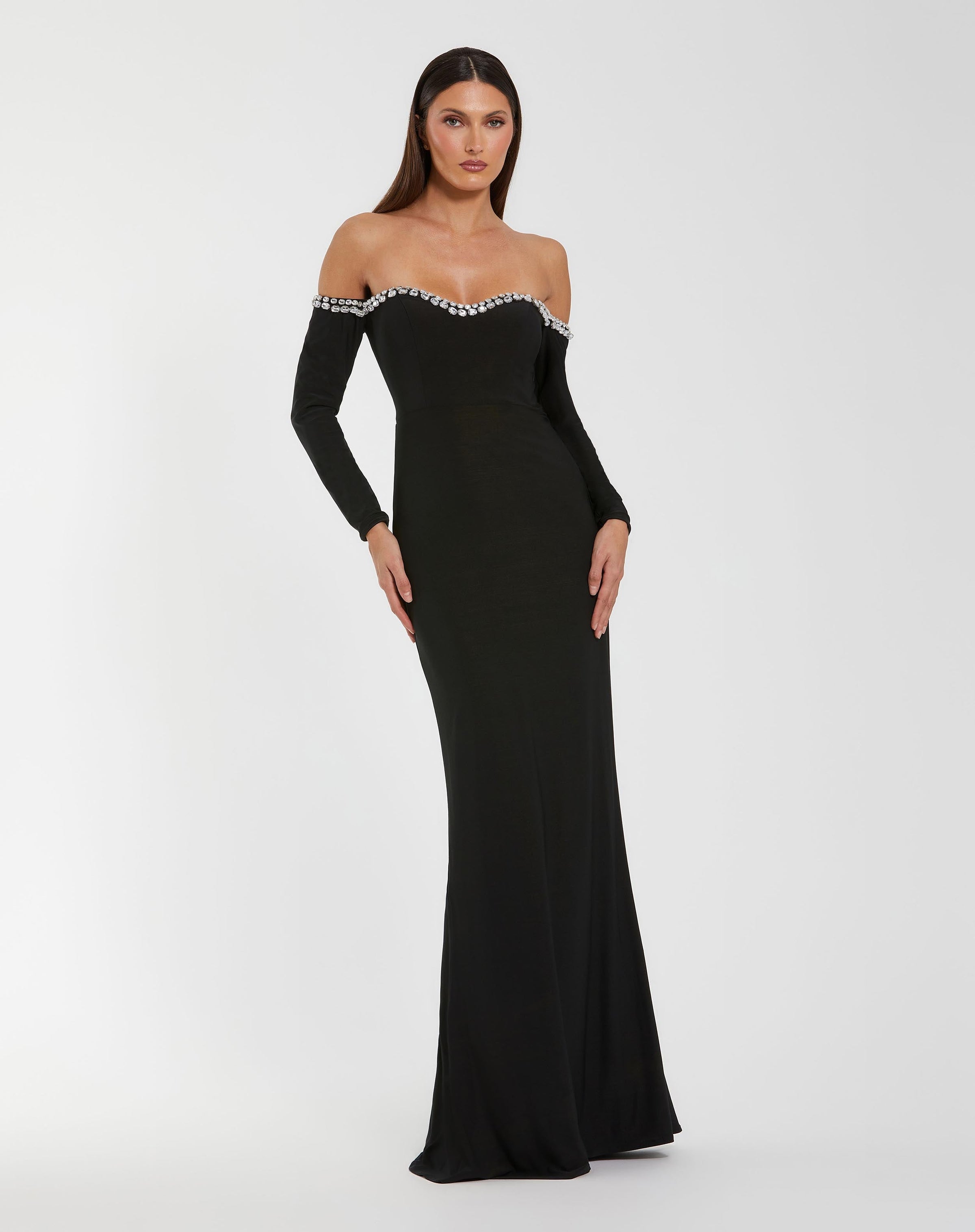 Mac Duggal Black Long Sleeve Off The Shoulder Mermaid Gown #44159
