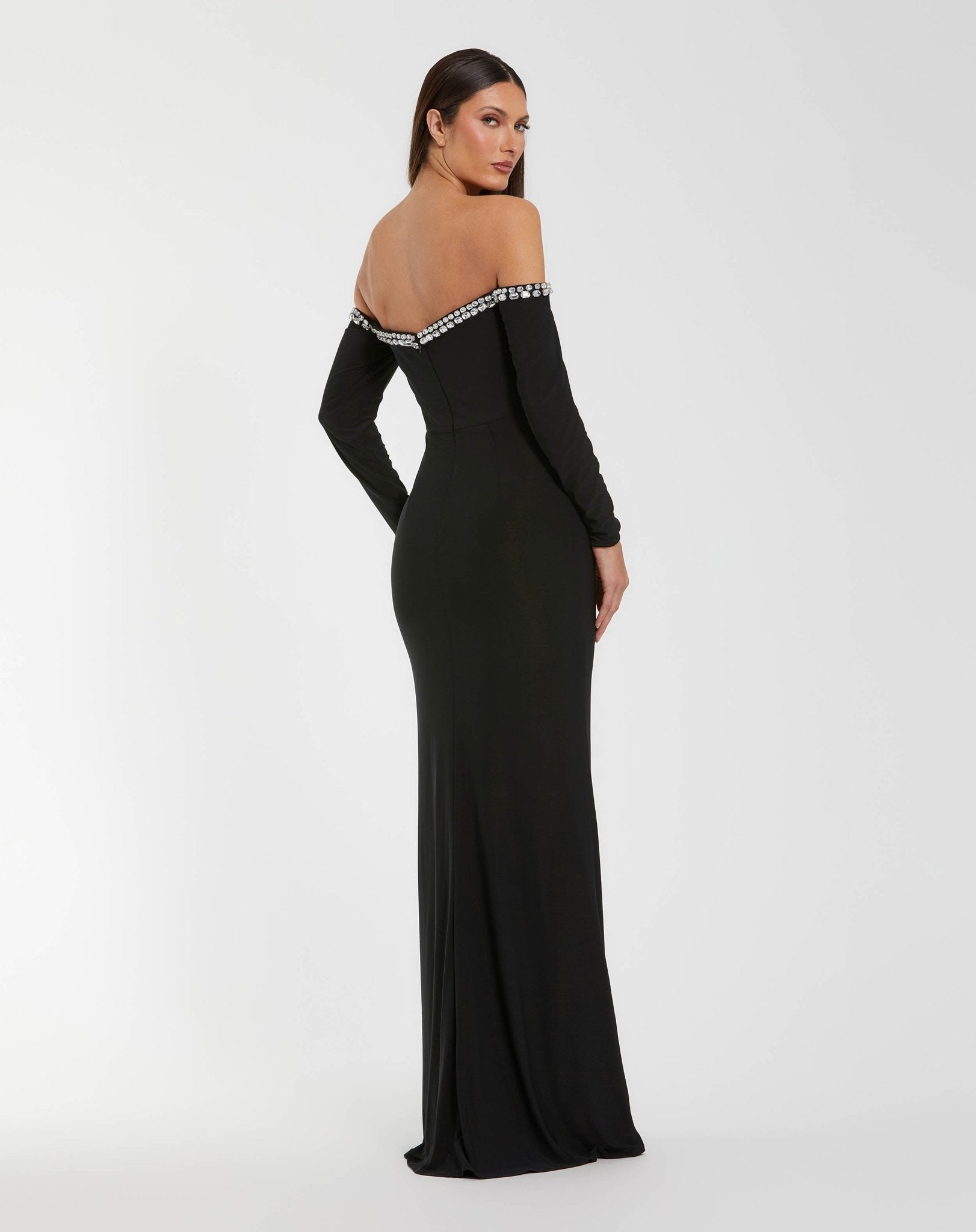 Black Long Sleeve Off The Shoulder Mermaid Gown