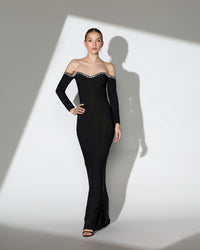Black Long Sleeve Off The Shoulder Mermaid Gown