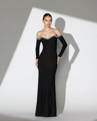 Black Long Sleeve Off The Shoulder Mermaid Gown