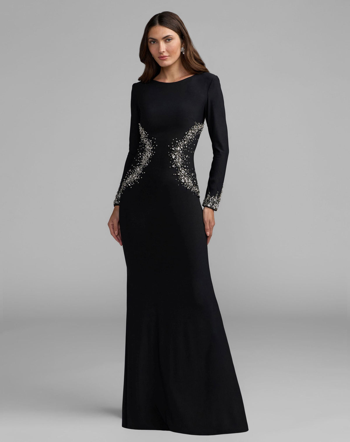 Mac Duggal #44161 black long sleeve embellished jersey gown