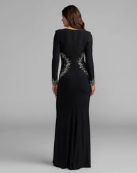 Mac Duggal #44161 black long sleeve embellished jersey gown