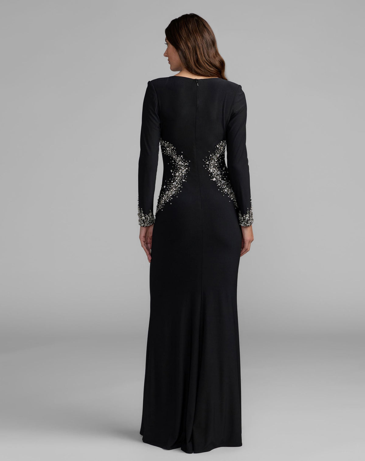 Mac Duggal #44161 black long sleeve embellished jersey gown