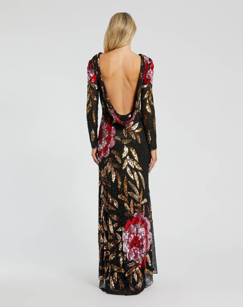 mac duggal black embellished floral long sleeve dress Gown Models are wearing Black Multi Mac Duggal #4566 Black Embellished