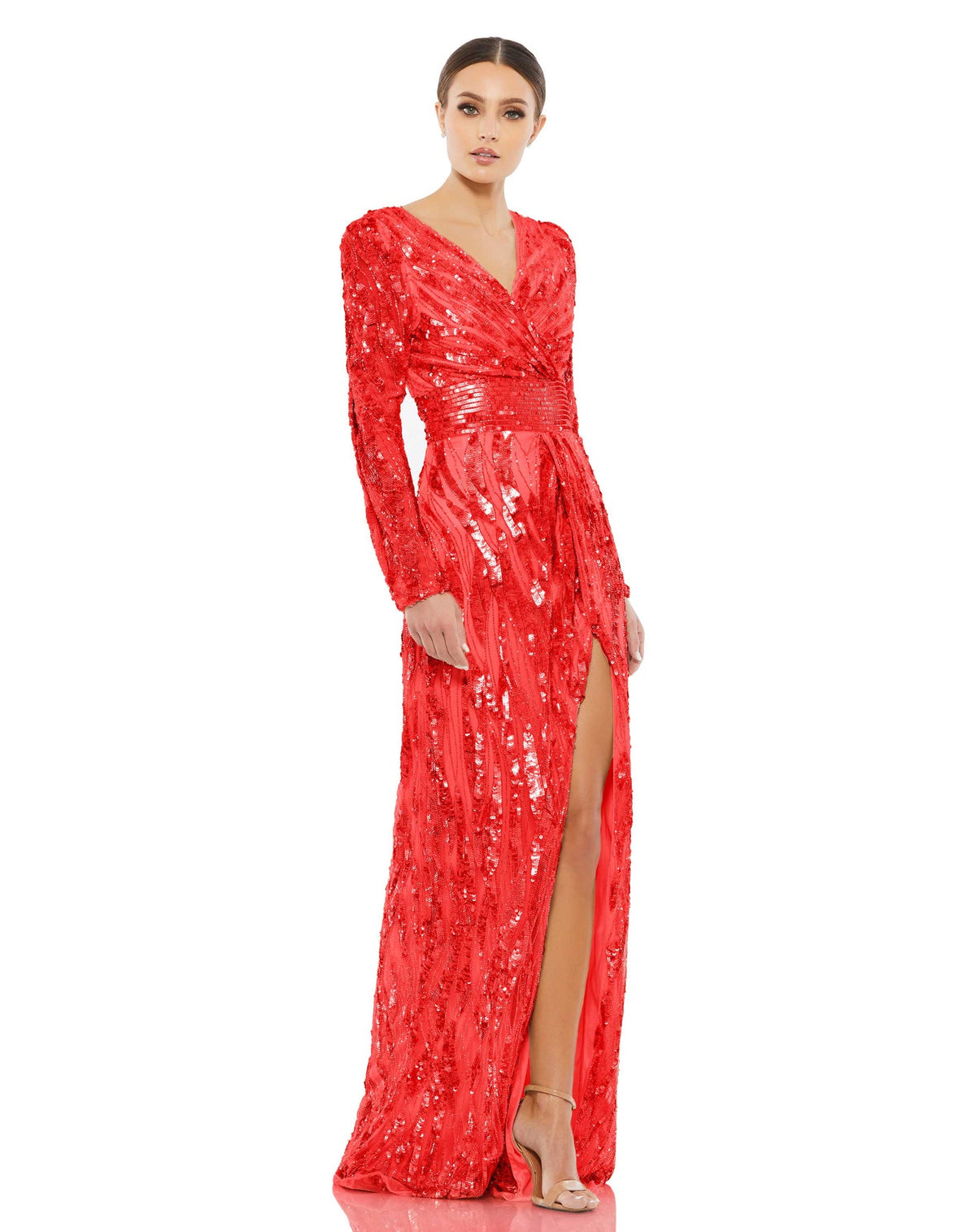 Mac Duggal Style #4635 Embellished faux wrap open back gown - Red