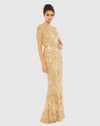 Mac Duggal Gold Embellished Fringe Cap Sleeve Trumpet Gown Gold High Neck #4715