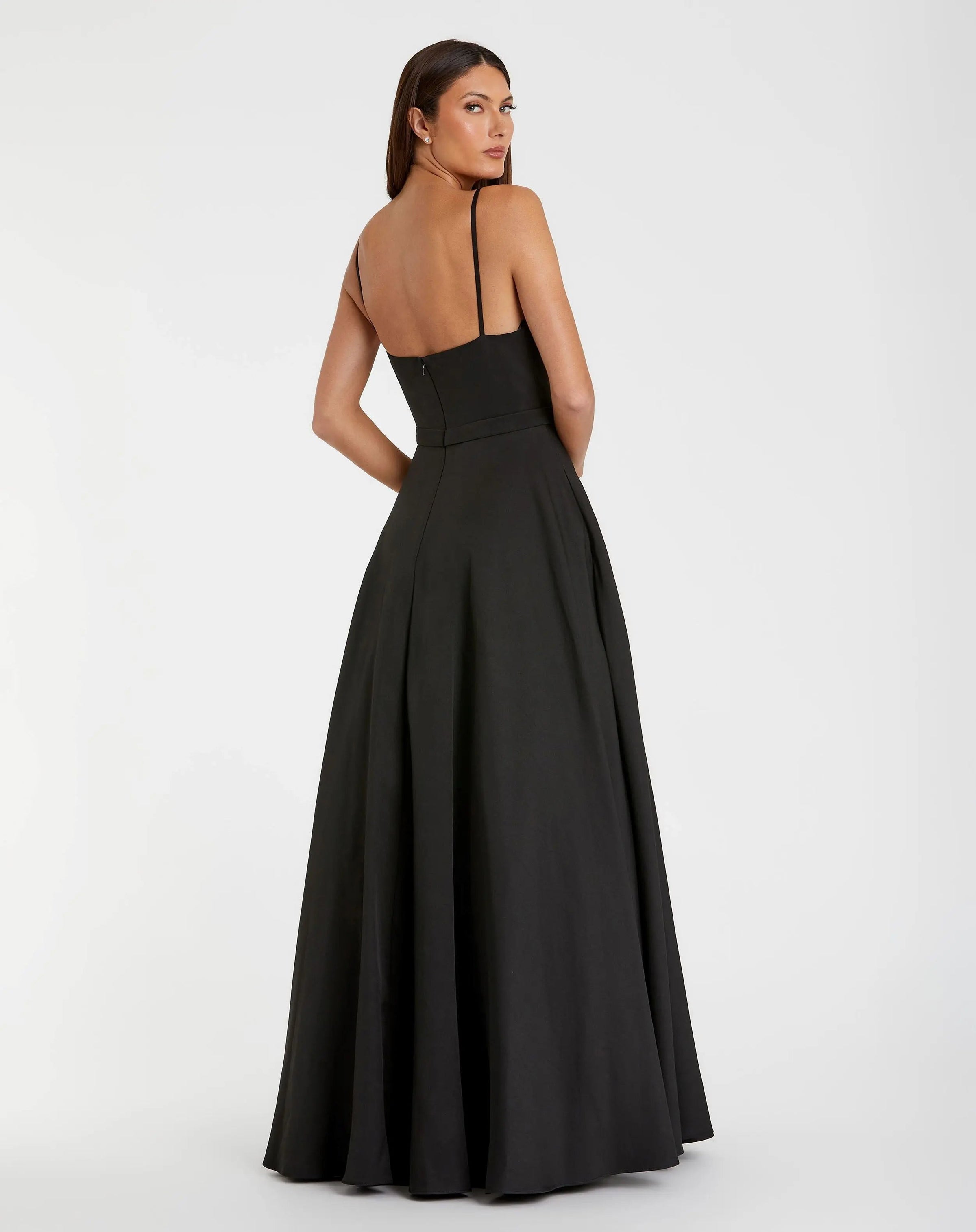 Mac Duggal #48855 black classic a-line v-neck ball gown