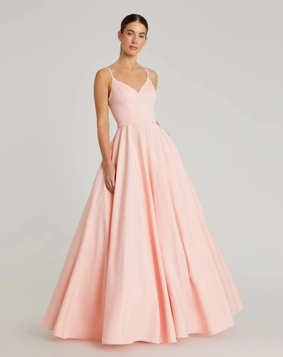 Mac Duggal #48855 blush classic a-line v-neck ball gown