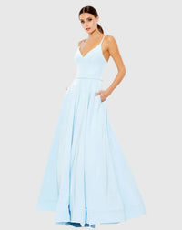 Mac Duggal #48855 powder blue sleeveless V-neck ball gown