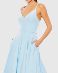 Mac Duggal #48855 powder blue sleeveless V-neck ball gown
