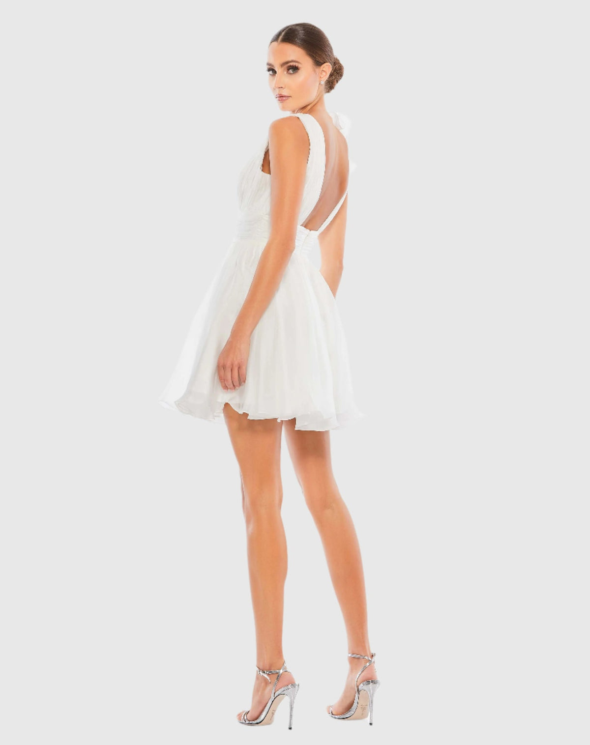 Ruffle shoulder empire waist mini dress - Hot Pink