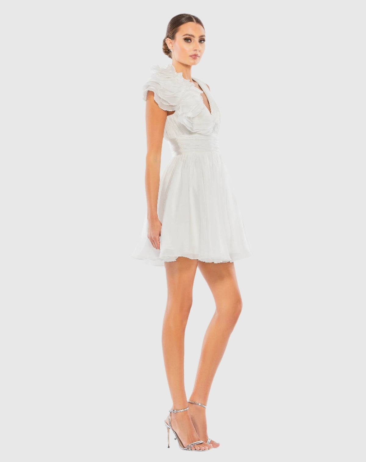 Ruffle shoulder empire waist mini dress - Hot Pink