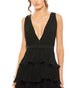 Sleeveless V Neck Ruffle Tiered V Neck Gown - Sage