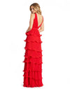 Sleeveless V Neck Ruffle Tiered V Neck Gown - Black