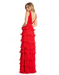 Sleeveless V Neck Ruffle Tiered V Neck Gown - Black