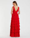Sleeveless V Neck Ruffle Tiered V Neck Gown - Sage