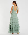 Sleeveless V Neck Ruffle Tiered V Neck Gown - Sage