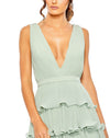 Sleeveless V Neck Ruffle Tiered V Neck Gown - Red