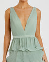 Sleeveless V Neck Ruffle Tiered V Neck Gown - Sage