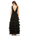 Sleeveless V Neck Ruffle Tiered V Neck Gown - Sage