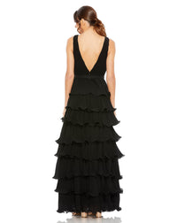Sleeveless V Neck Ruffle Tiered V Neck Gown - Sage