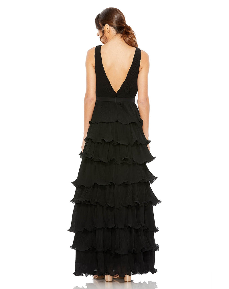 Sleeveless V Neck Ruffle Tiered V Neck Gown - Sage