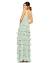 Sleeveless V Neck Ruffle Tiered V Neck Gown - Red