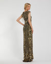 Black High Neck Sleeveless Beaded Fringe Fitted Gown - Sage