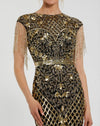 Black High Neck Sleeveless Beaded Fringe Fitted Gown - Sage