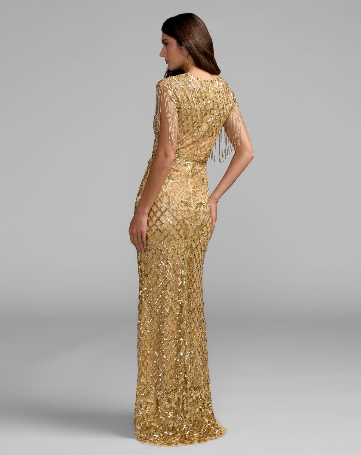 Mac Duggal #4908 gold beaded gown - back