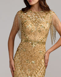 Mac Duggal #4908 gold beaded gown - close up