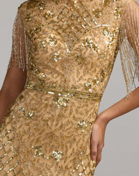 Mac Duggal #4908 gold beaded gown - detail