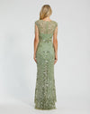 Black High Neck Sleeveless Beaded Fringe Fitted Gown - Sage