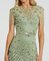 Black High Neck Sleeveless Beaded Fringe Fitted Gown - Sage