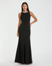 Mac Duggal 49093 Black embellished neck trumpet gown - front